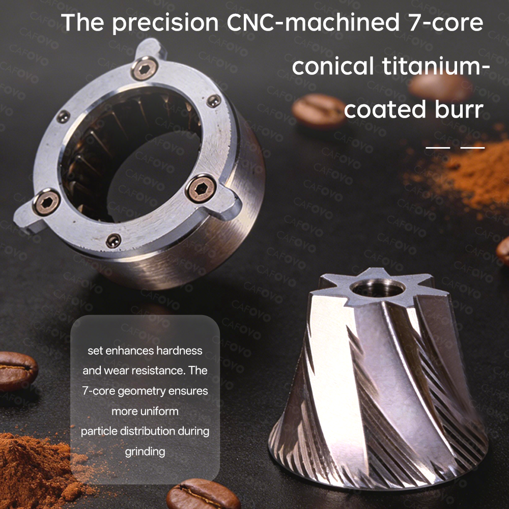 Cafovo FR-G348C Electric Coffee Grinder With 48mm 7-Core Conical Burr For Espresso American Coffee