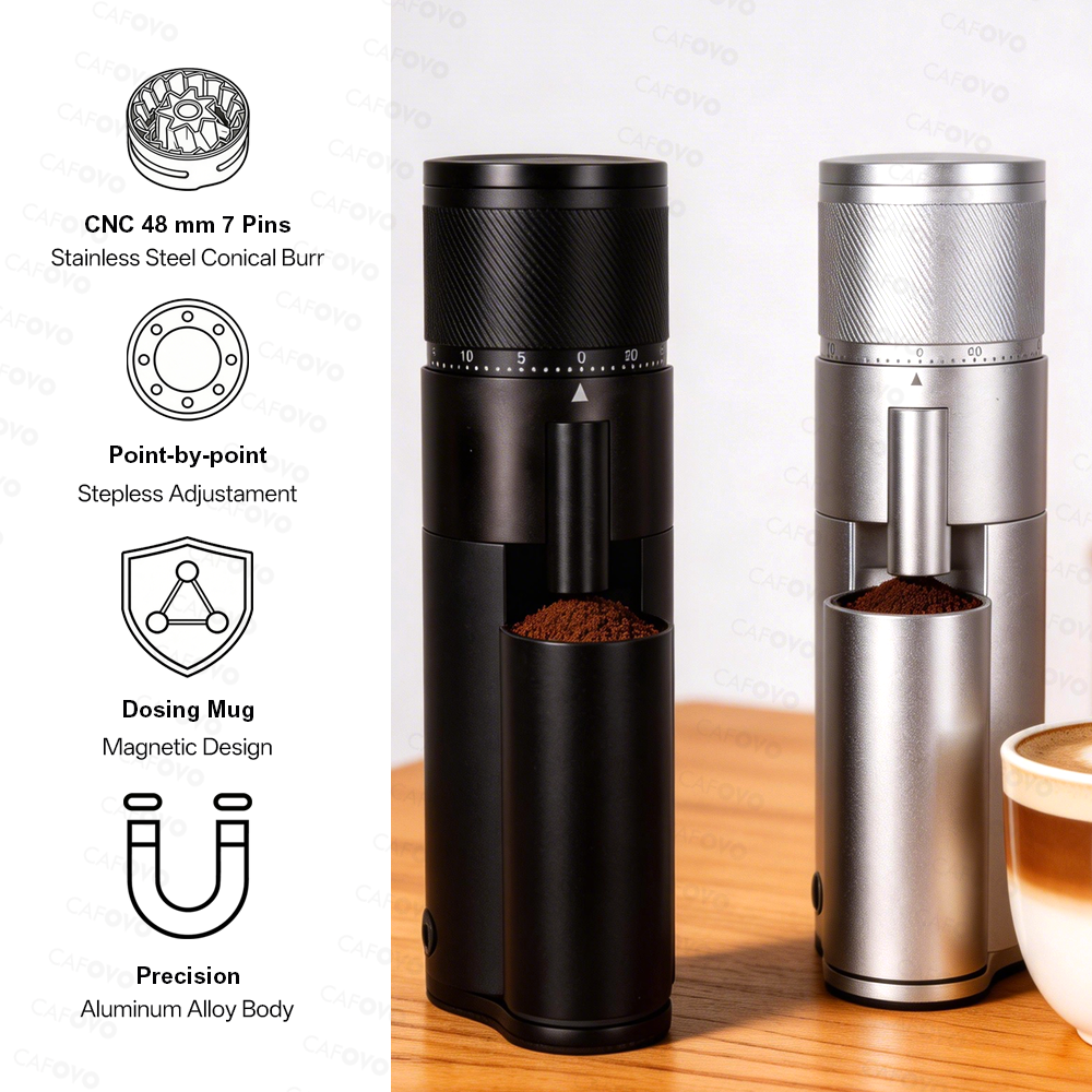 CAFOVO FR-G248C-N Electric Coffee Grinder With 48mm 7-Core Conical Burr For Espresso American Coffee