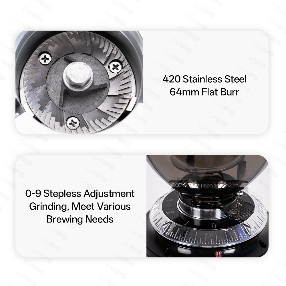 CAFOVO FR-G264F Electric Coffee Grinder With 64mm Stainless Steel Flat Burrs For Espresso American Coffee