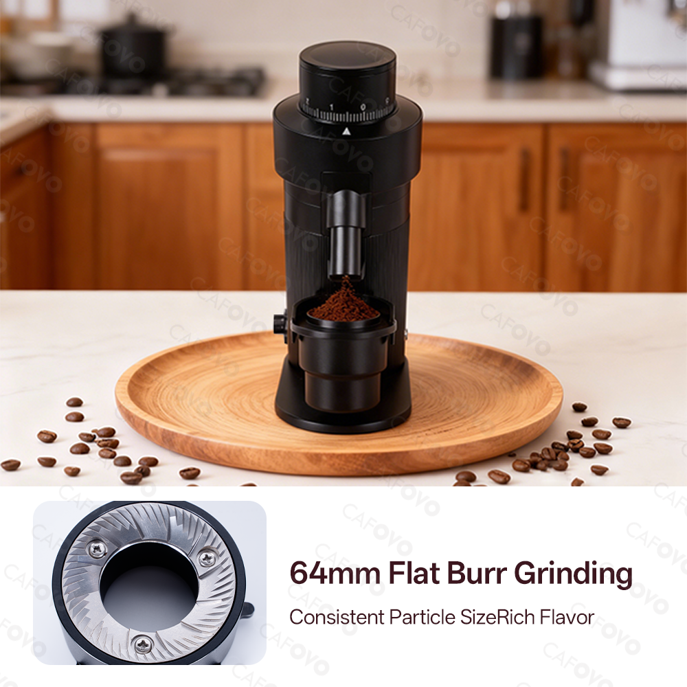 CAFOVO FR-G564FV Electric Coffee Grinder With 64mm Flat Burrs For Espresso American Coffee