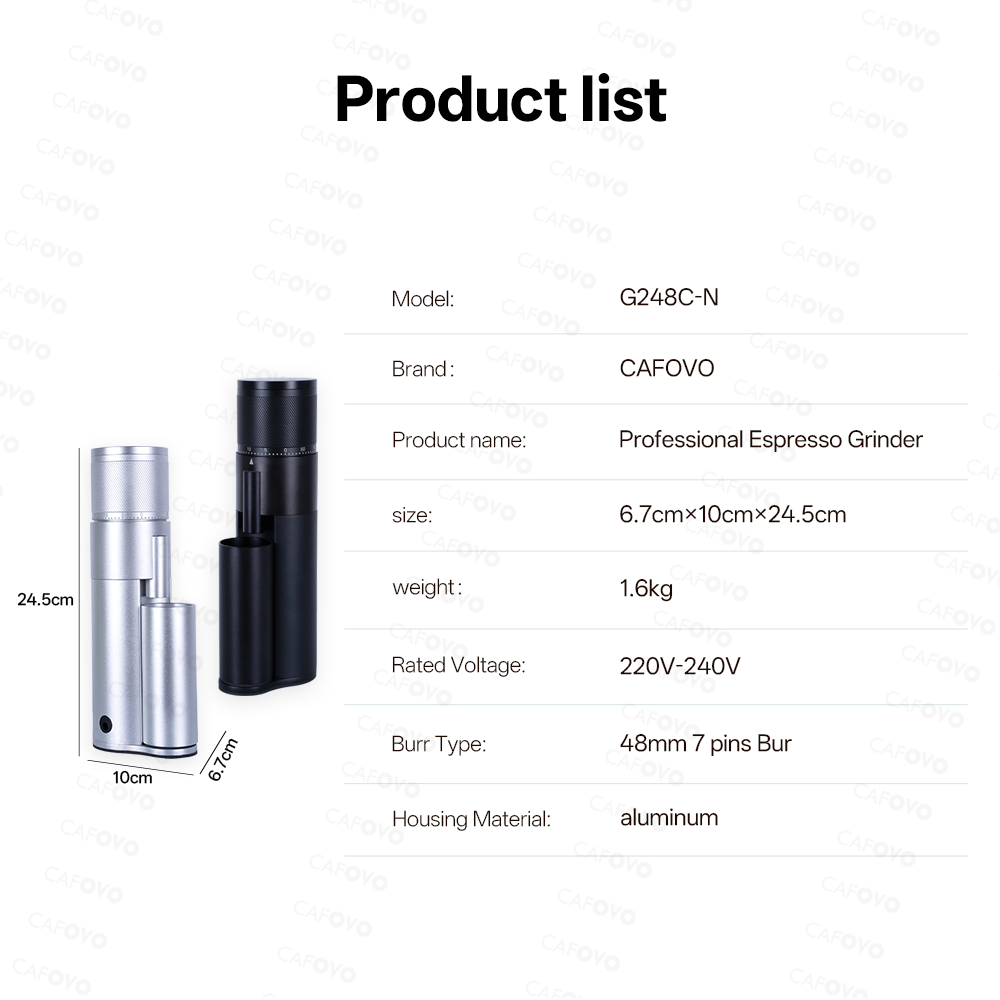 CAFOVO FR-G248C-N Electric Coffee Grinder With 48mm 7-Core Conical Burr For Espresso American Coffee