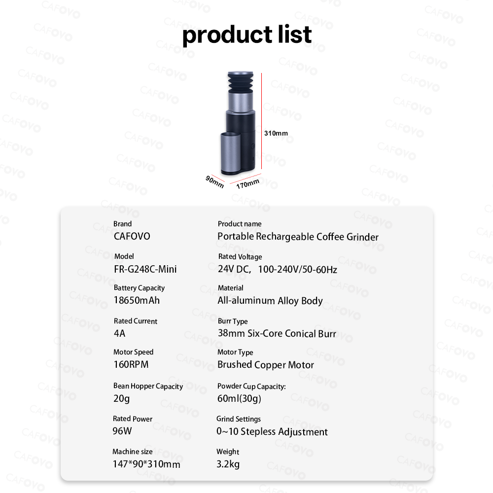 CAFOVO FR-G248C-Mini Electric Coffee Grinder With 38mm 6-Core Conical Burr For Espresso American Coffee