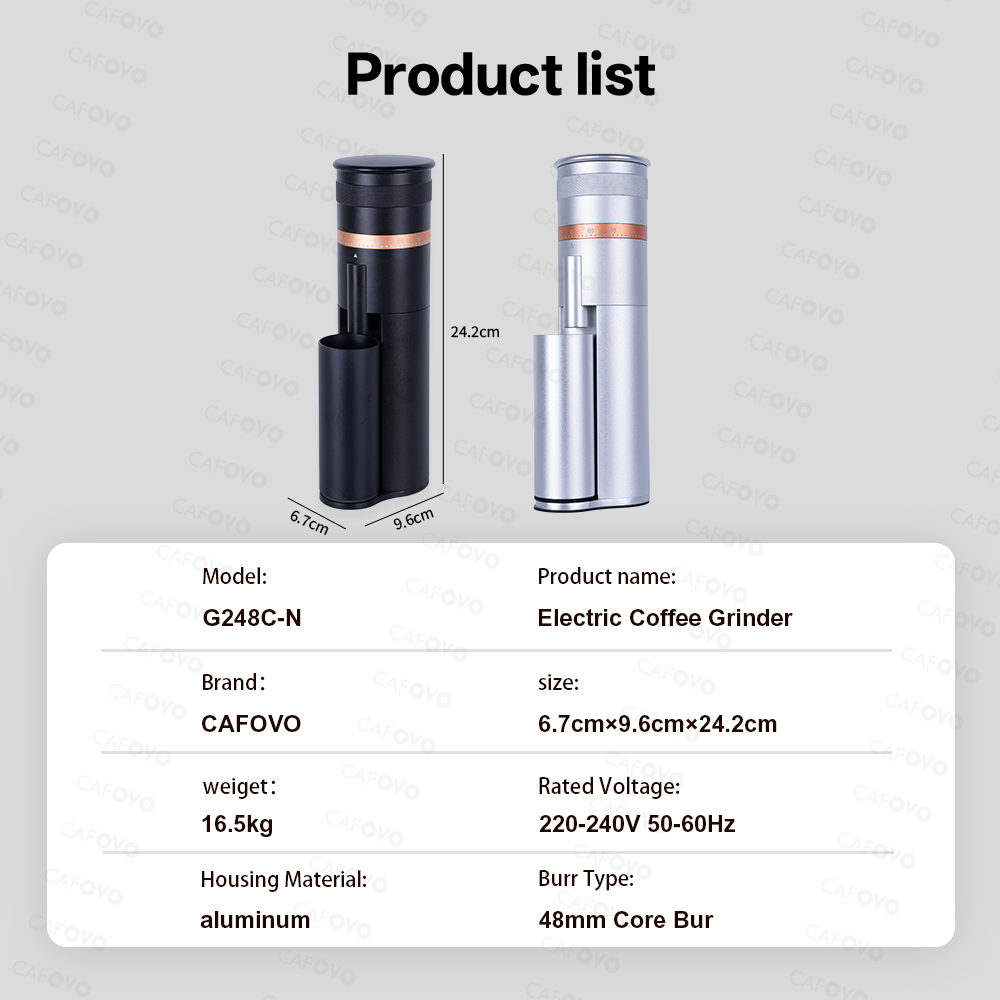 CAFOVO FR-G248C Electric Coffee Grinder With 48mm 7-Core Conical Burr For Espresso American Coffee