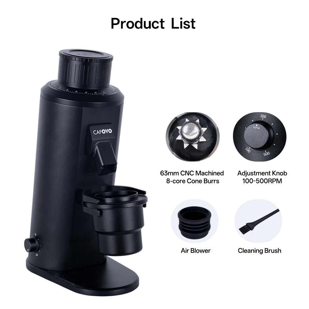 CAFOVO FR-G163CV Adjustable Speed Electric Coffee Grinder With 63mm 8-Core Conical Burr For Espresso American Coffee