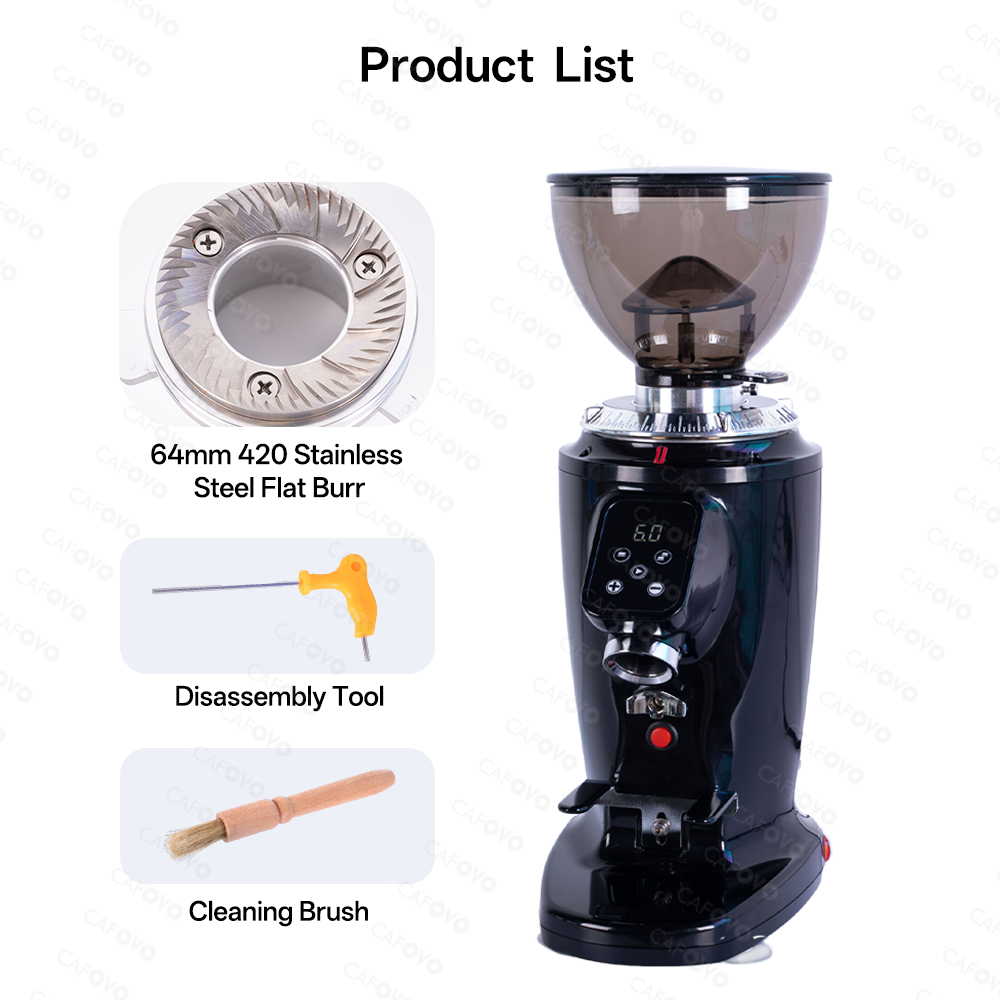 CAFOVO FR-G264F Electric Coffee Grinder With 64mm Stainless Steel Flat Burrs For Espresso American Coffee